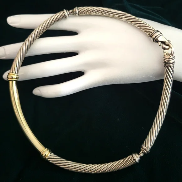 David Yurman Metro Cable Hinged Choker Necklace, Sterling and 14K Gold - Picture 2 of 7
